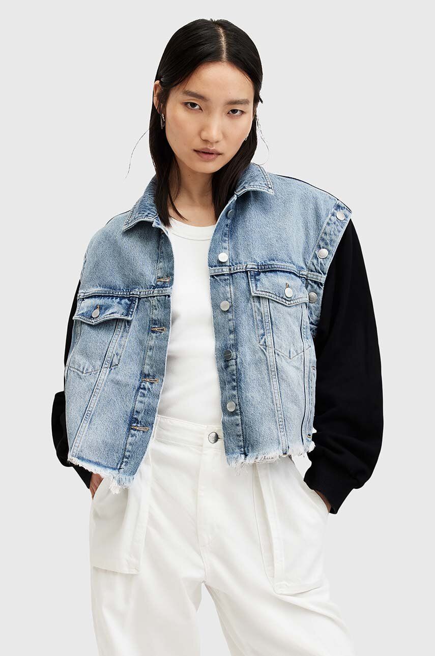 Bunda AllSaints CHLO DENIM SWEAT JKT dámska, prechodná, oversize, W044OA