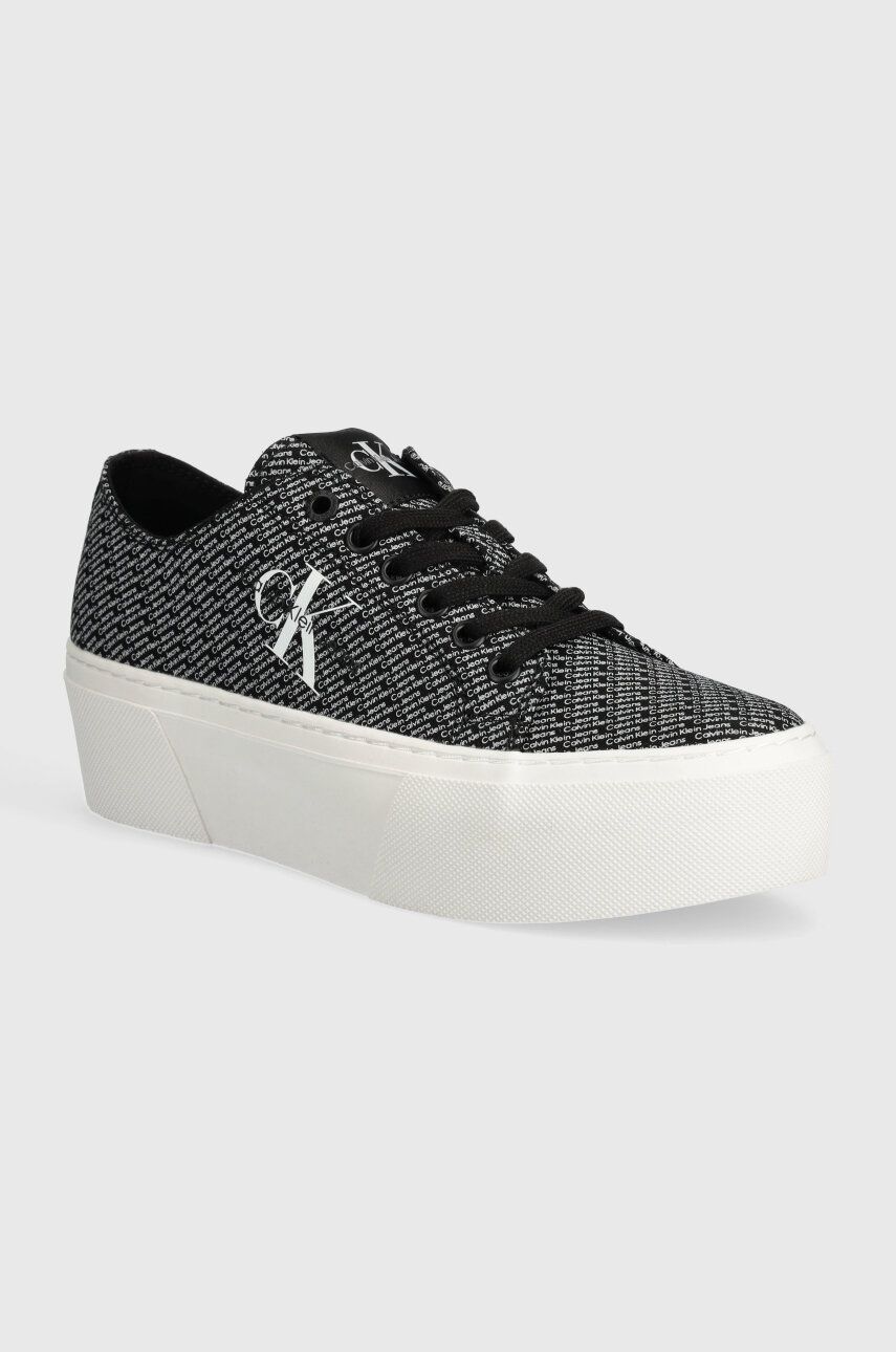 Tenisky Calvin Klein Jeans FLATFORM+ CUPSOLE LOW LACE CS MR dámske, čierna farba, YW0YW01420