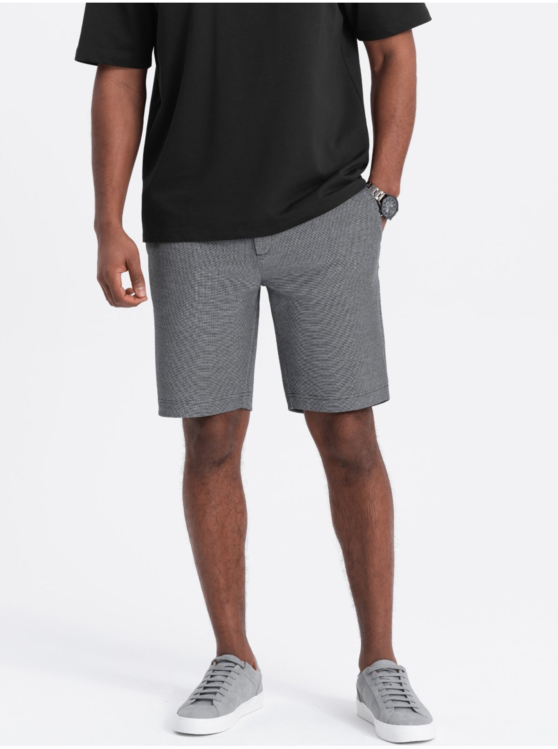 Šedé pánske melírované kraťasy Ombre Clothing
