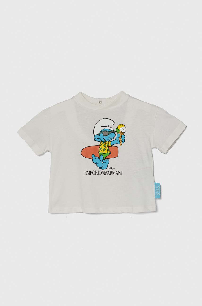 Detské bavlnené tričko Emporio Armani x The Smurfs biela farba, s potlačou