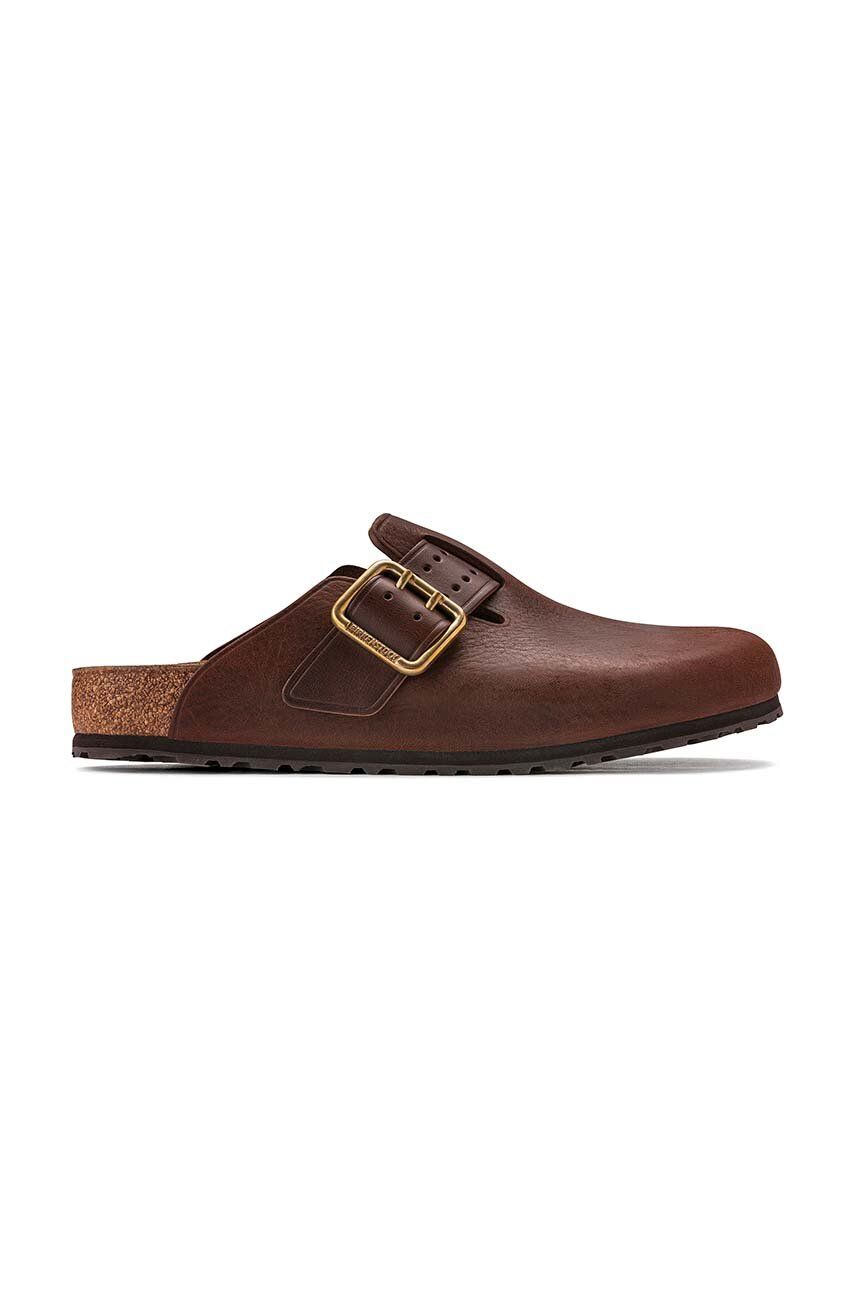 Kožené šľapky Birkenstock Boston Bold Gap pánske, hnedá farba, 1022589
