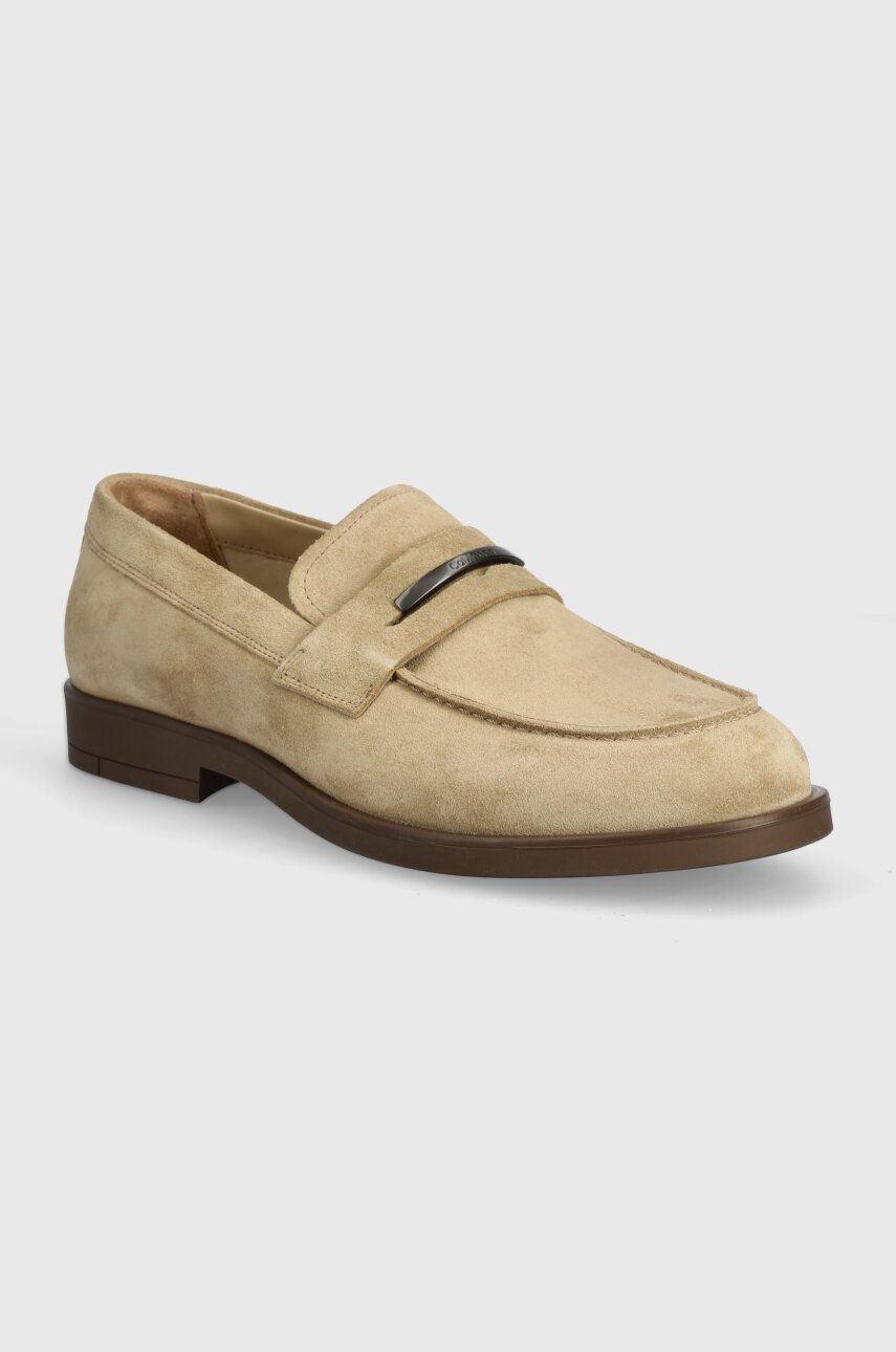 Semišové mokasíny Calvin Klein MOCCASIN SUEDE pánske, béžová farba, HM0HM01469