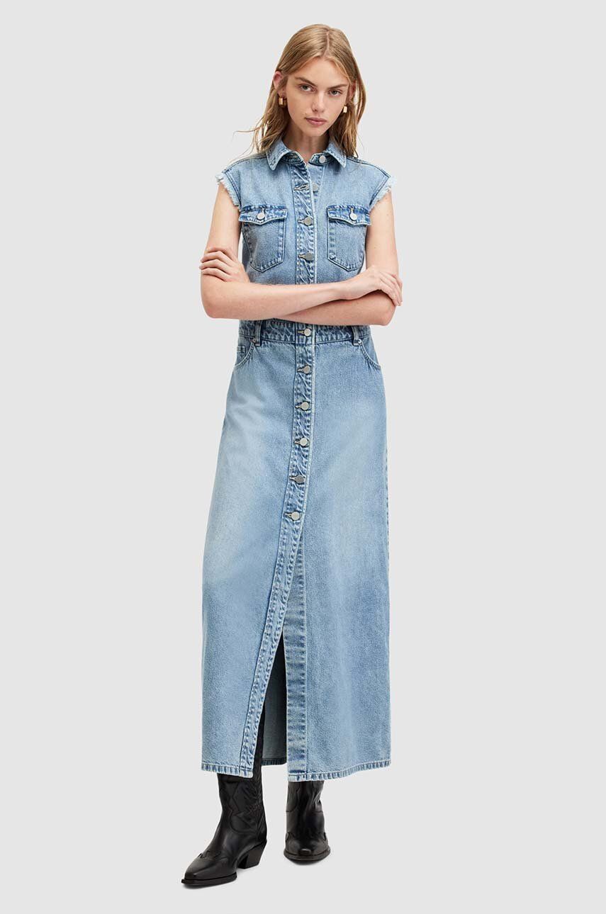 Rifľové šaty AllSaints BLAIR DENIM DRESS maxi, rovný strih, W183DA