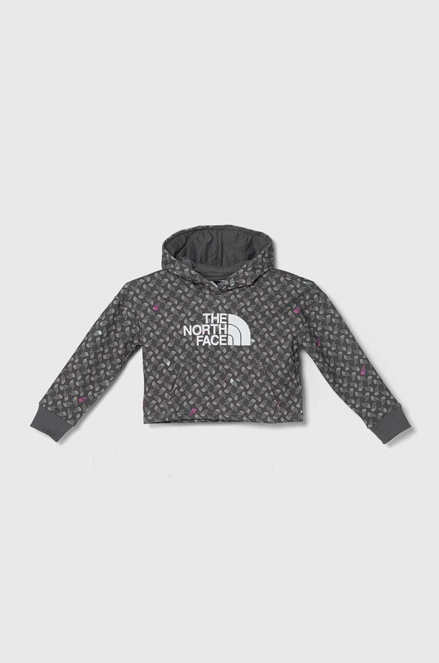 Detská bavlnená mikina The North Face DREW PEAK LIGHT HOODIE PRINT šedá farba, s kapucňou, vzorovaná