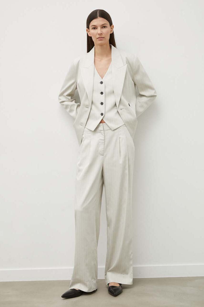 Nohavice Bruuns Bazaar PinBBMadelie pants dámske, šedá farba, široké, vysoký pás, BBW3832