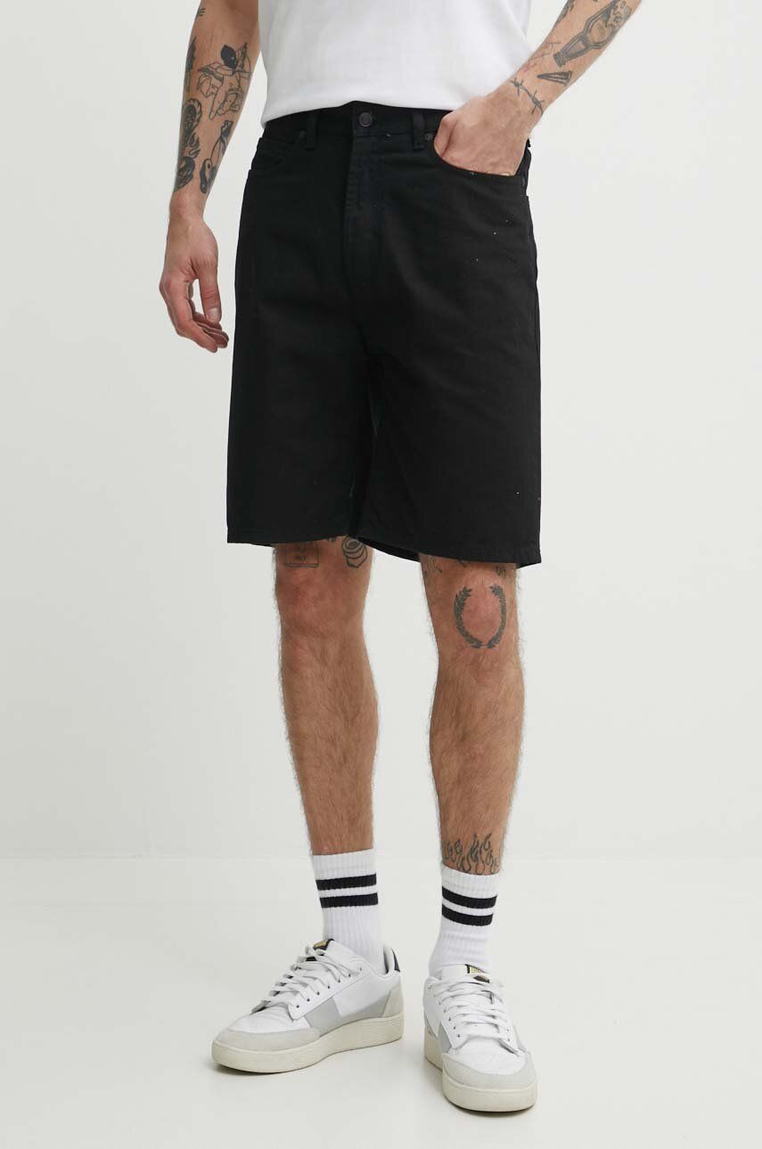 Rifľové krátke nohavice HUGO pánske, čierna farba, 50511403