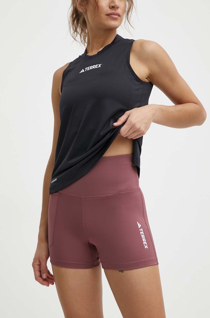 Športové krátke nohavice adidas TERREX Multi dámske, bordová farba, jednofarebné, vysoký pás, IP6872