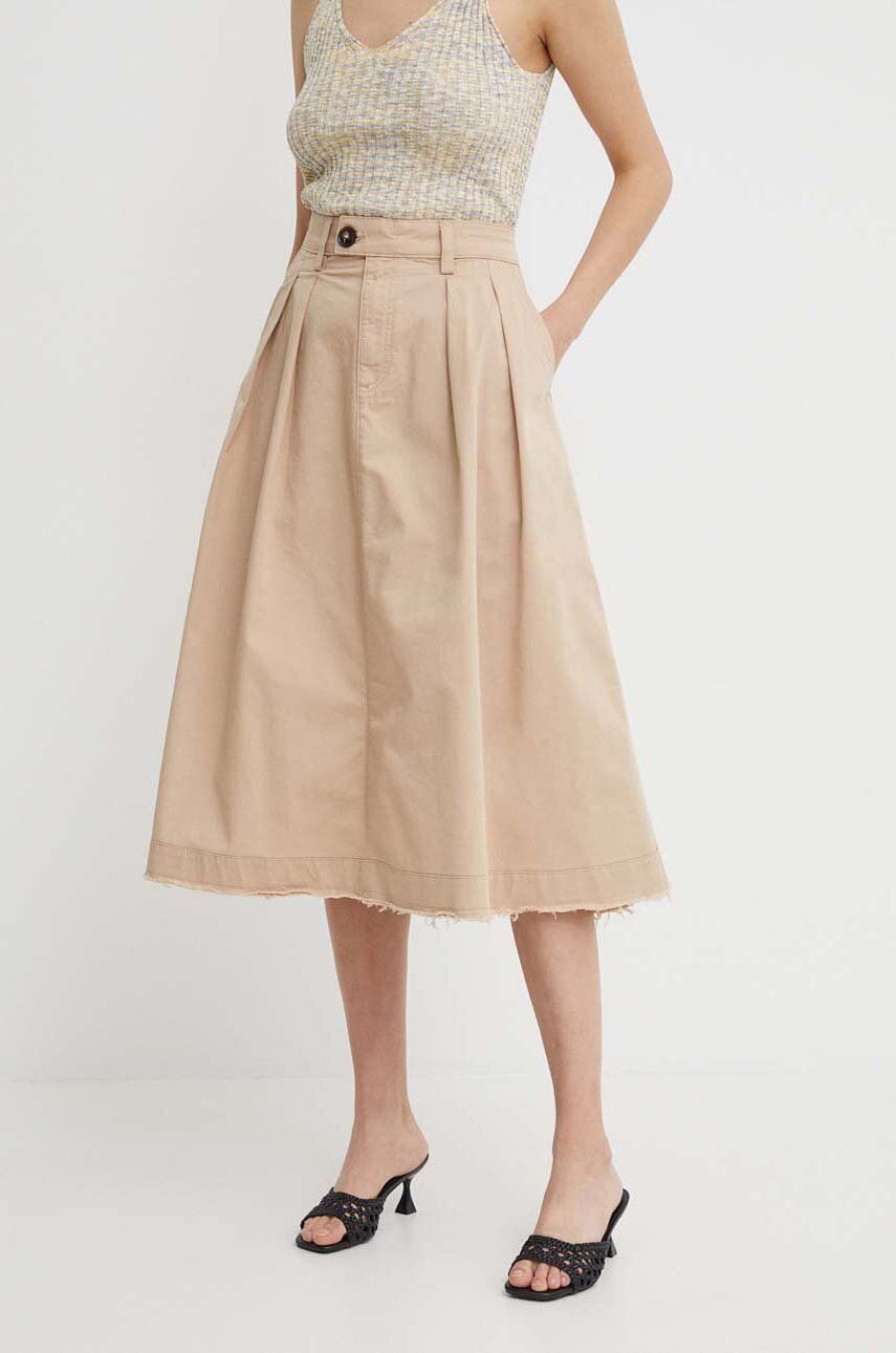 Sukňa Mos Mosh béžová farba, midi, áčkový strih