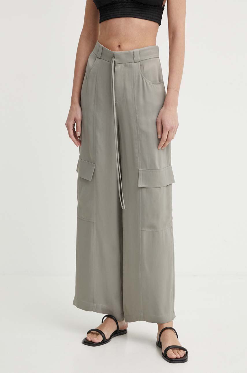 Nohavice AERON OPAL dámske, šedá farba, široké, vysoký pás, AW24RSPA282475