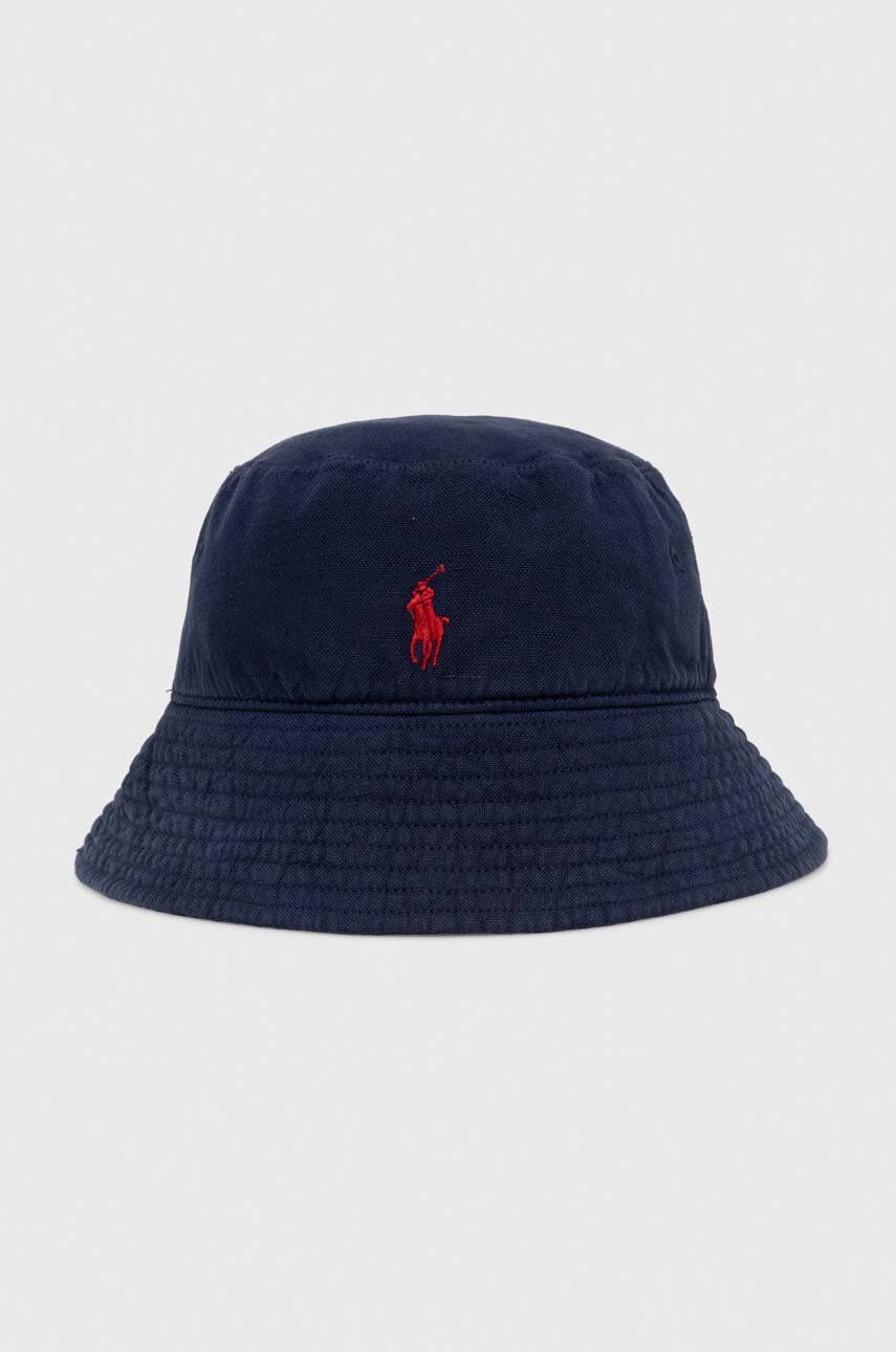 Ľanový klobúk Polo Ralph Lauren tmavomodrá farba, 455938465