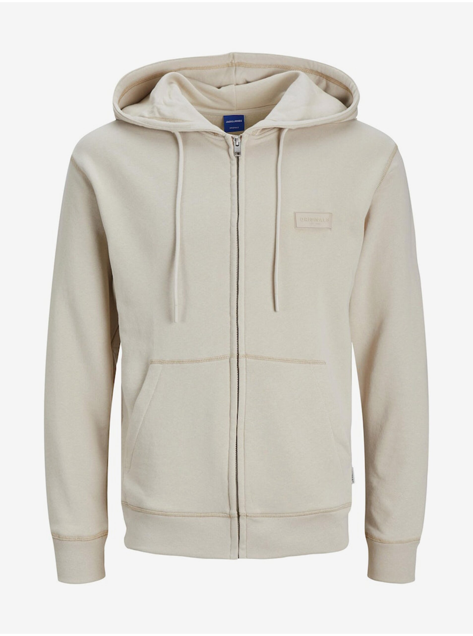 Béžová pánska mikina na zips s kapucňou Jack & Jones Faded