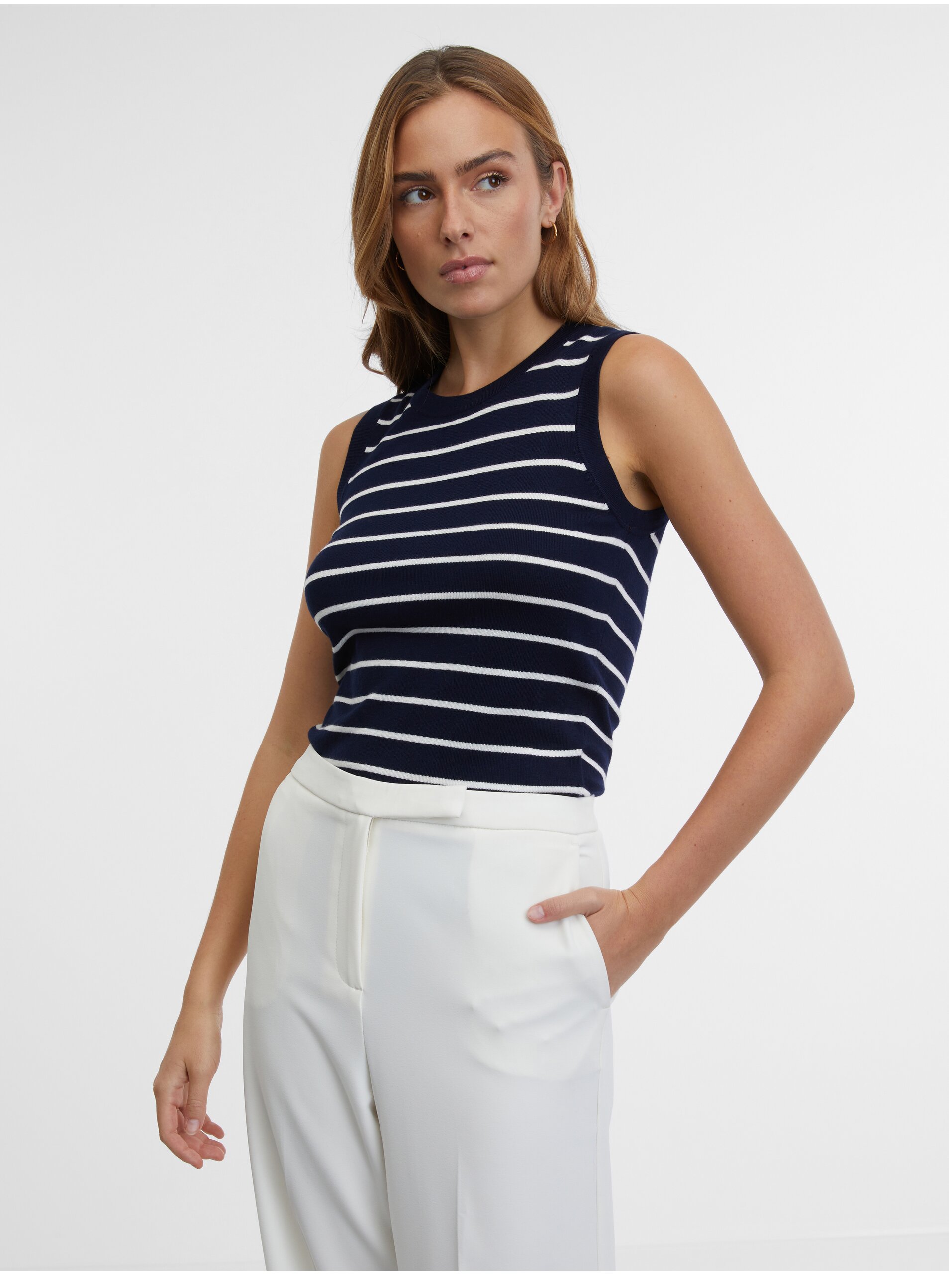 Tmavomodrý dámsky pruhovaný top ORSAY