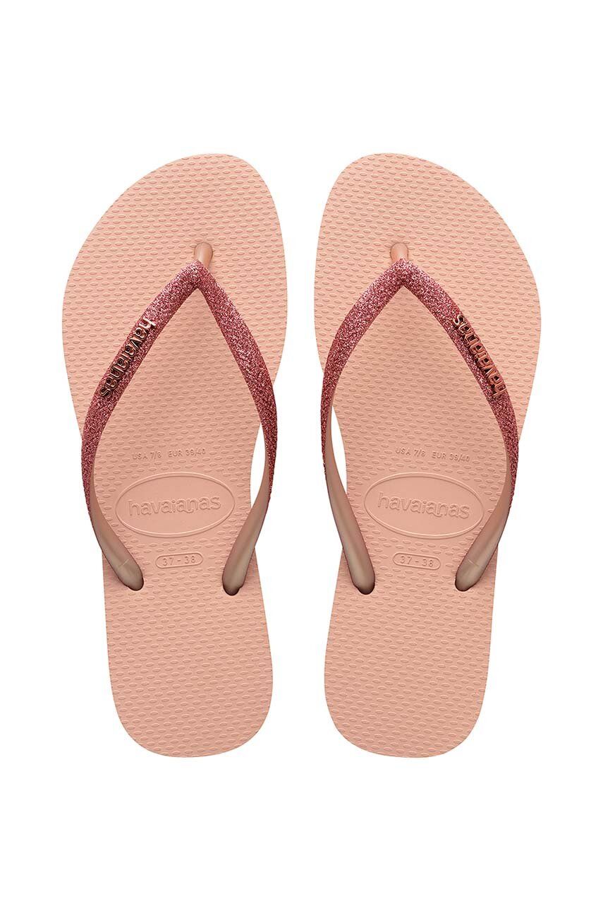 Žabky Havaianas SLIM GLITTER II dámske, ružová farba, na plochom podpätku, 4146975.9898