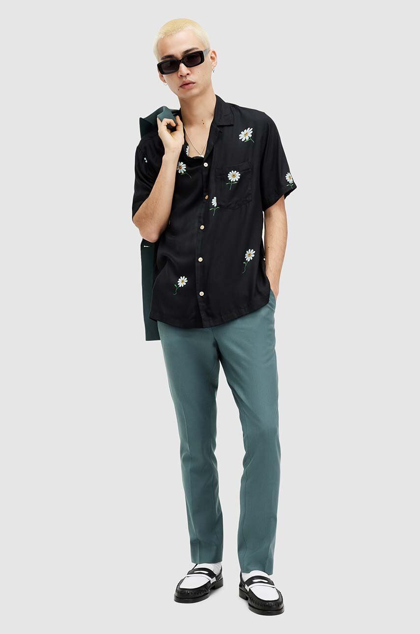 Vlnené nohavice AllSaints MOAD TROUSER tyrkysová farba, priliehavé, MM514Z