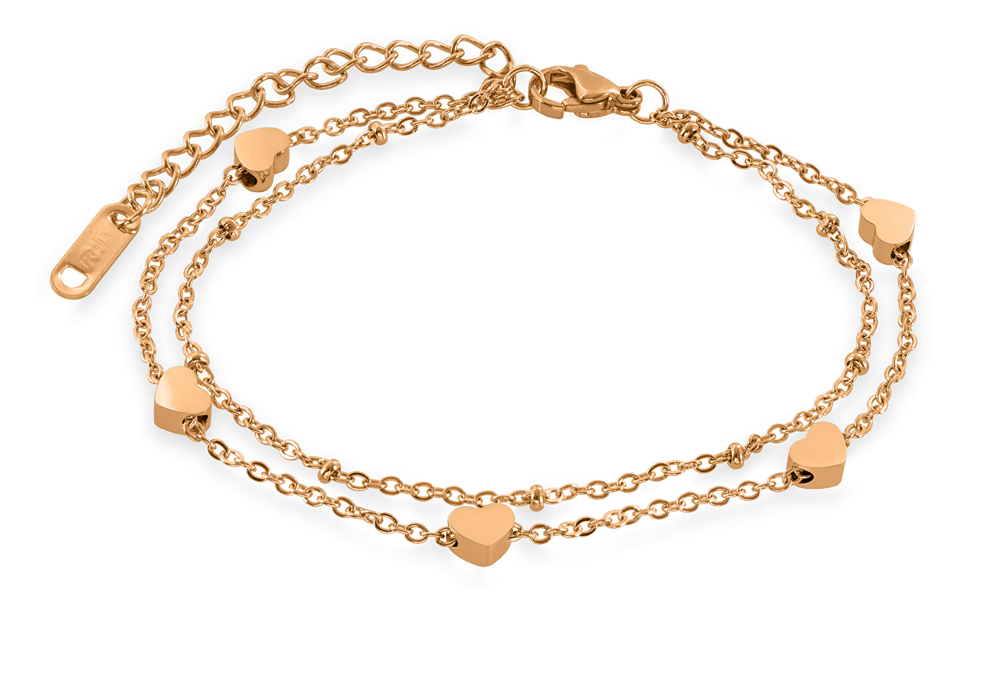 Troli Bronzový dvojitý náramok so srdiečkami Heart Rose Gold