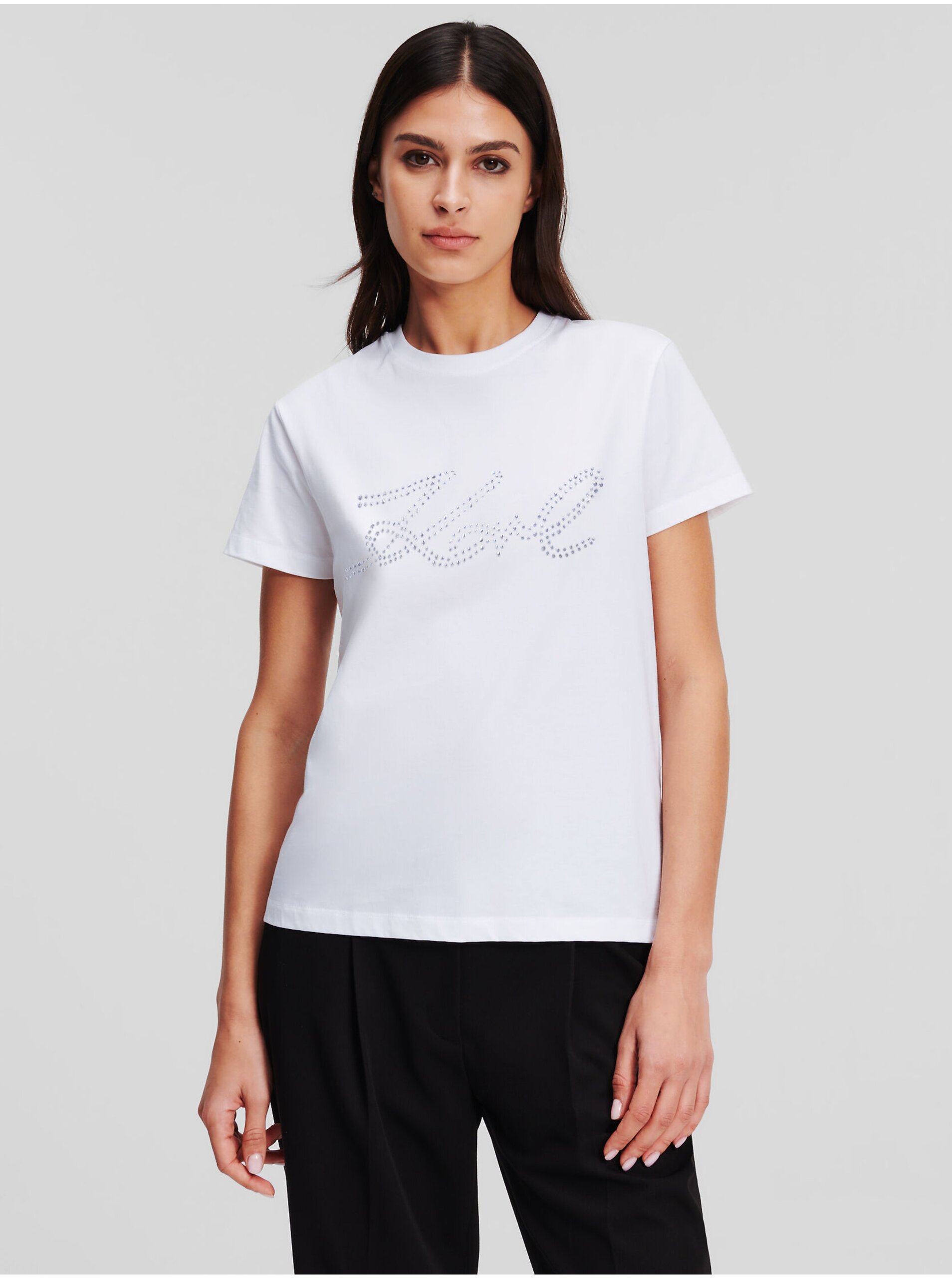 Biele dámske tričko KARL LAGERFELD Rhinestone Logo