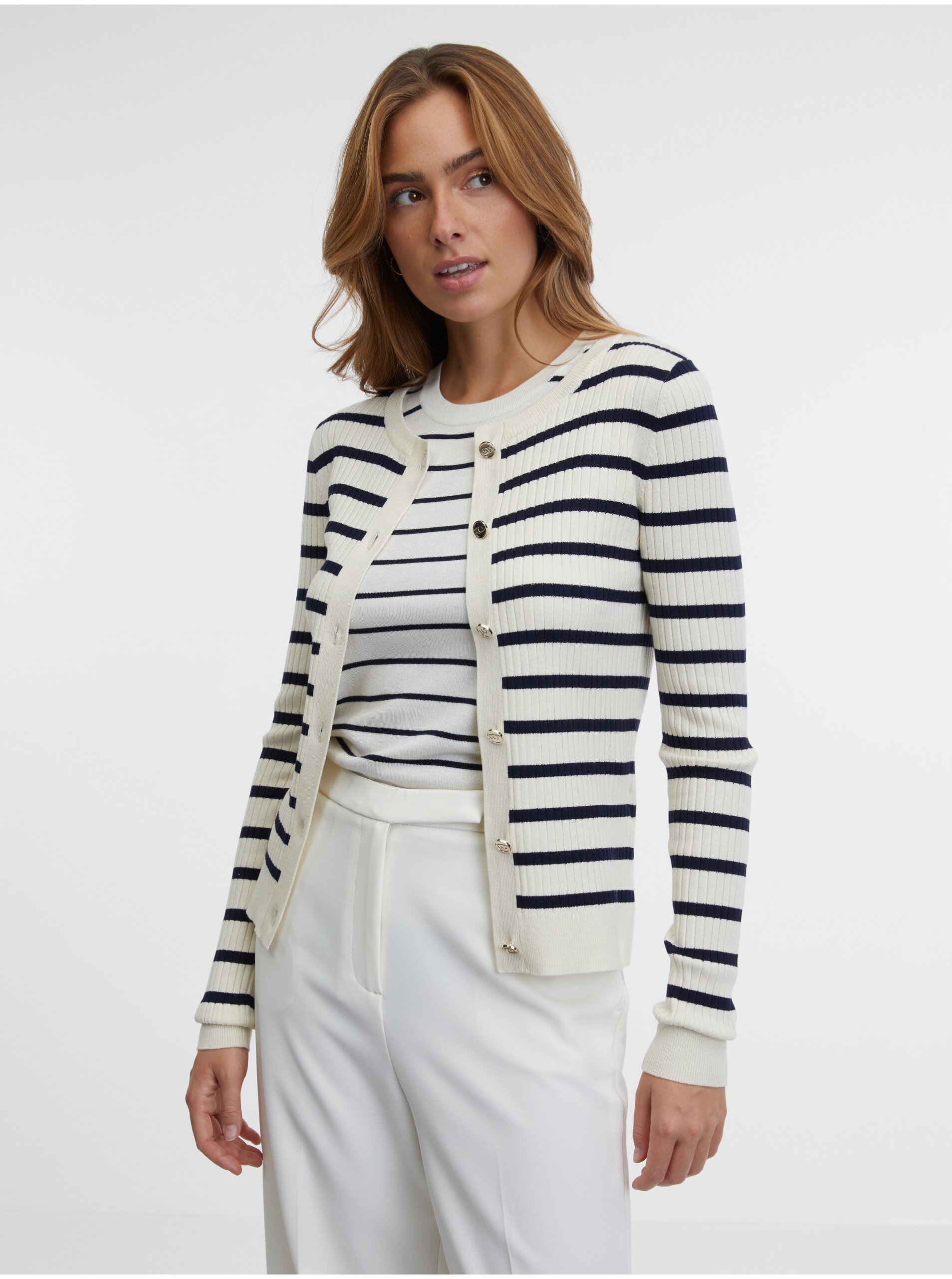 Krémový dámsky pruhovaný kardigan ORSAY