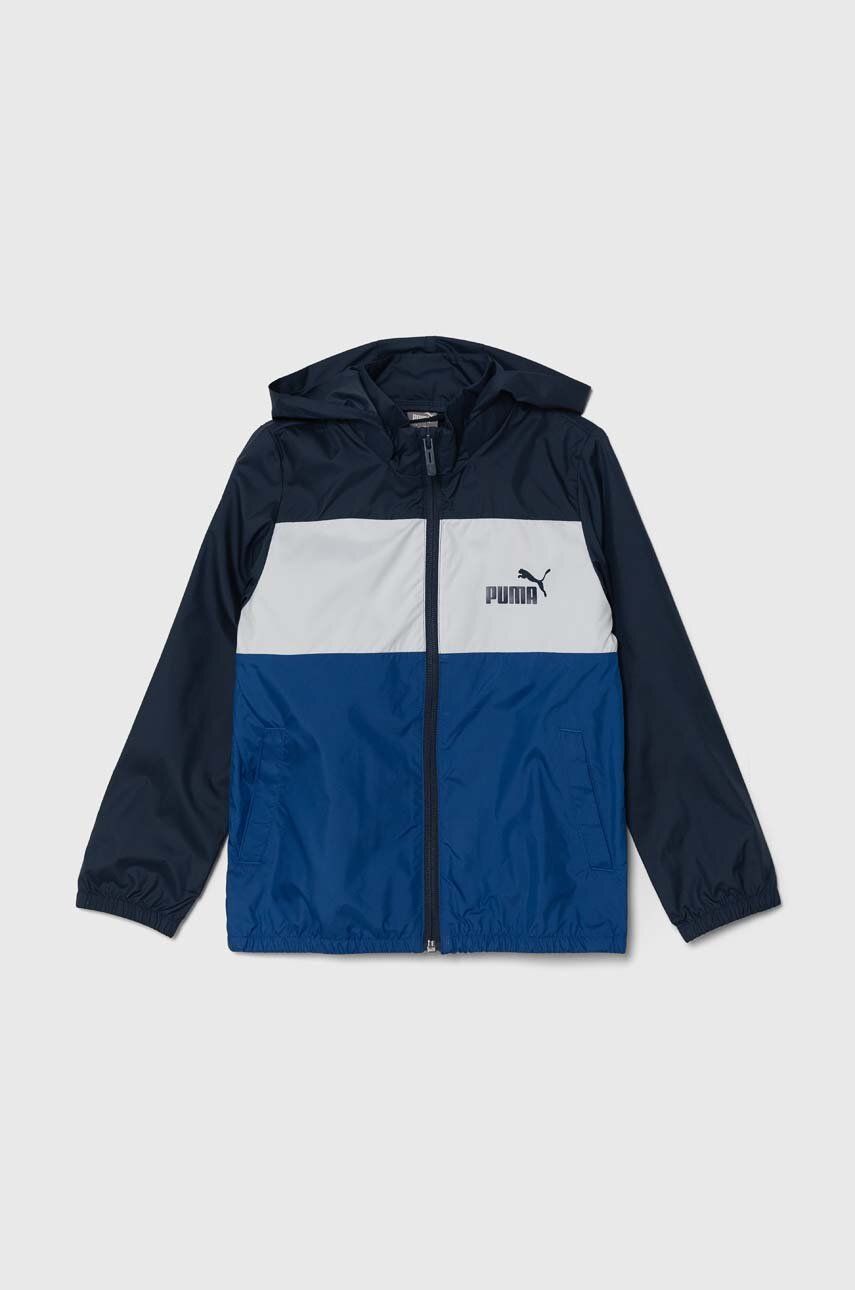 Detská bunda Puma ESS+ CB Windbreaker tmavomodrá farba
