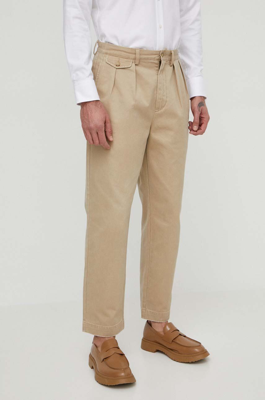 Bavlnené nohavice Polo Ralph Lauren béžová farba, strih chinos, 710850209