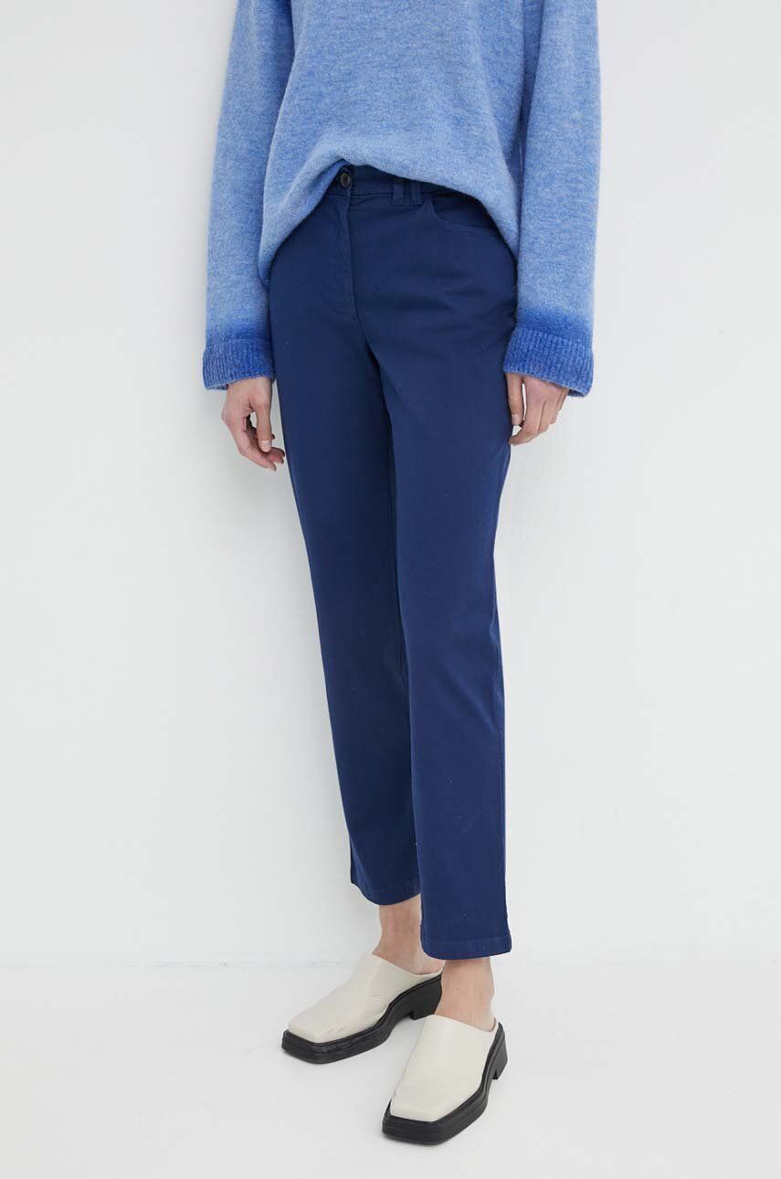 Nohavice PS Paul Smith dámske, tmavomodrá farba, rovné, vysoký pás, W2R.307T.M30879