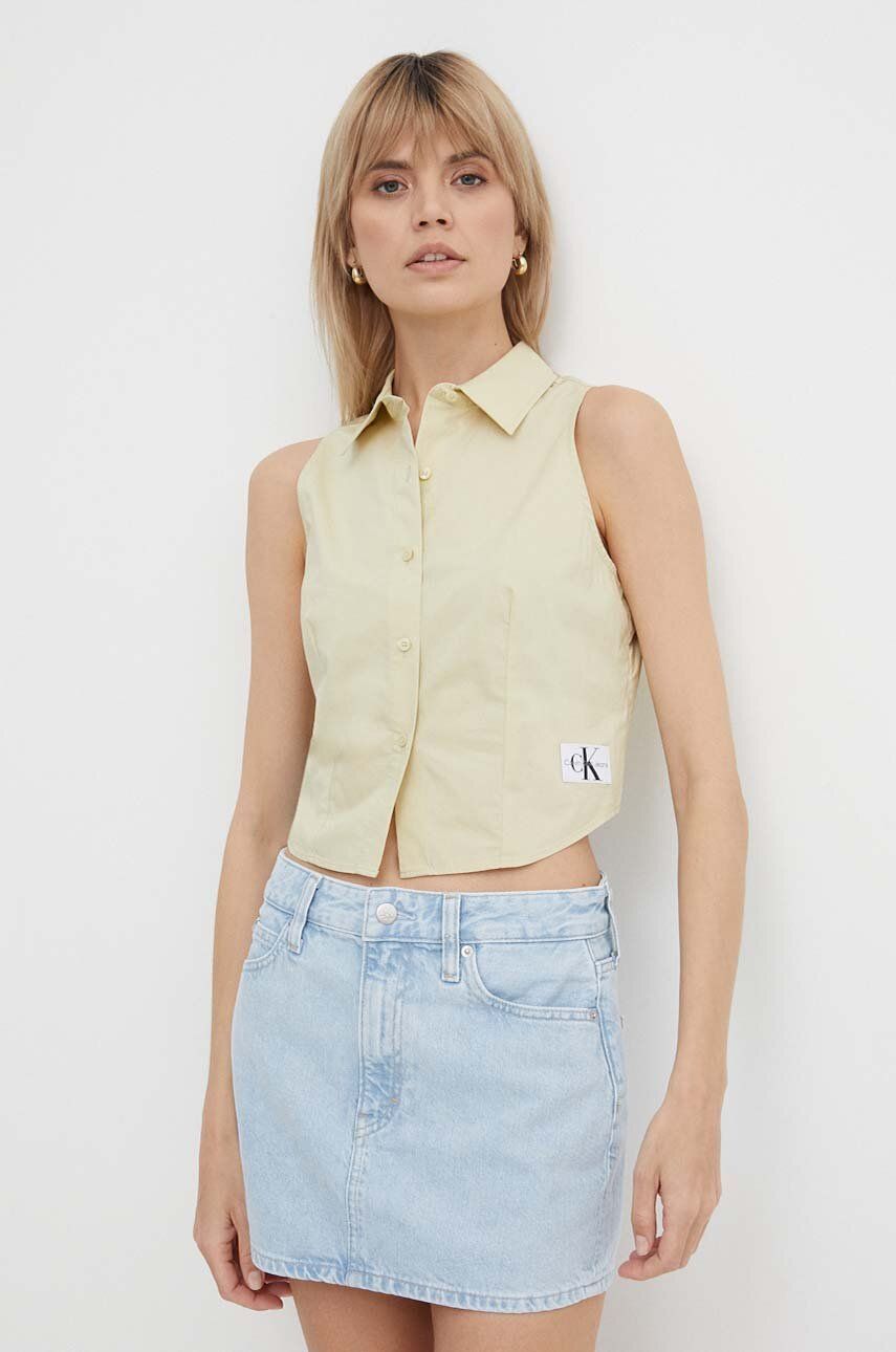 Košeľa Calvin Klein Jeans dámska, zelená farba, regular, s klasickým golierom, J20J223129