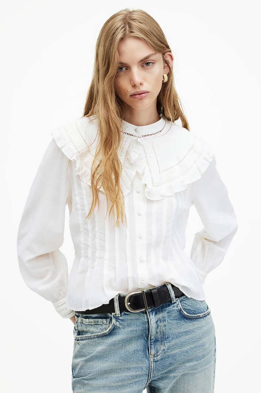 Košeľa AllSaints OLEA TOP dámska, biela farba, slim, s klasickým golierom, WM506Z