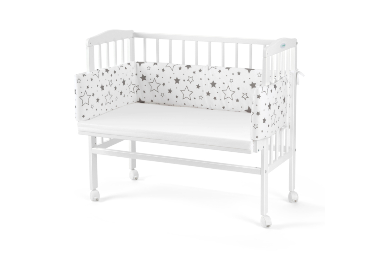 Expedo Prístavná postieľka 2 v 1 s matracom a mantinelom MANULIA 2, 45/58x85/79x94, biela/galaxy