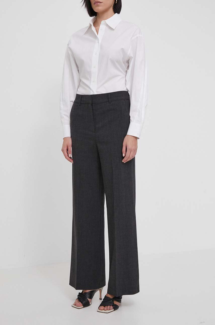 Nohavice Dkny dámske, šedá farba, široké, vysoký pás, D2A4K701