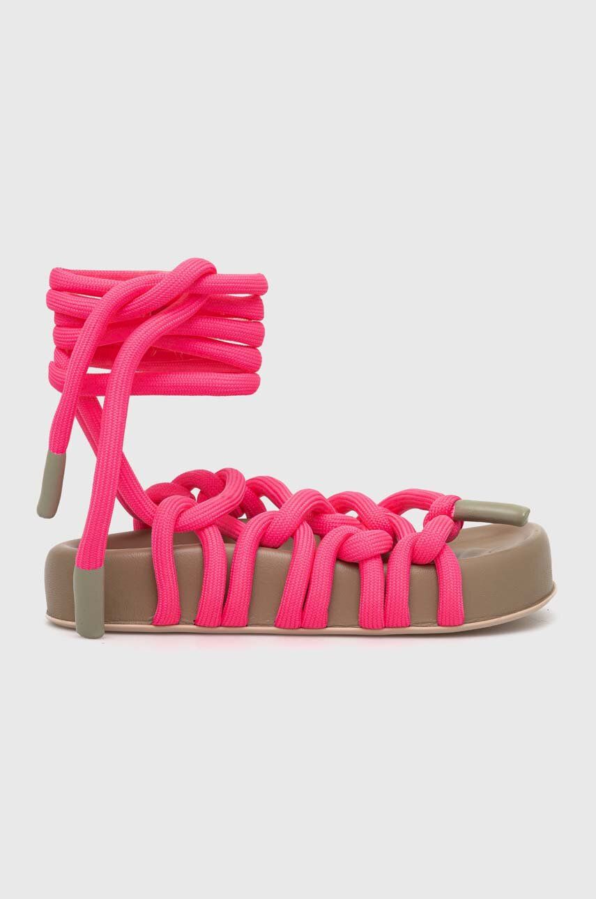 Sandále AGL Jane Laces dámske, ružová farba, na platforme, D685010PGKE762G299
