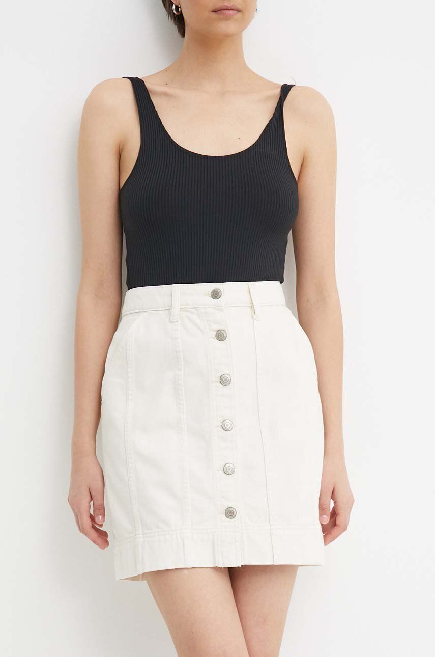 Rifľová sukňa Lauren Ralph Lauren béžová farba, mini, áčkový strih, 200934630