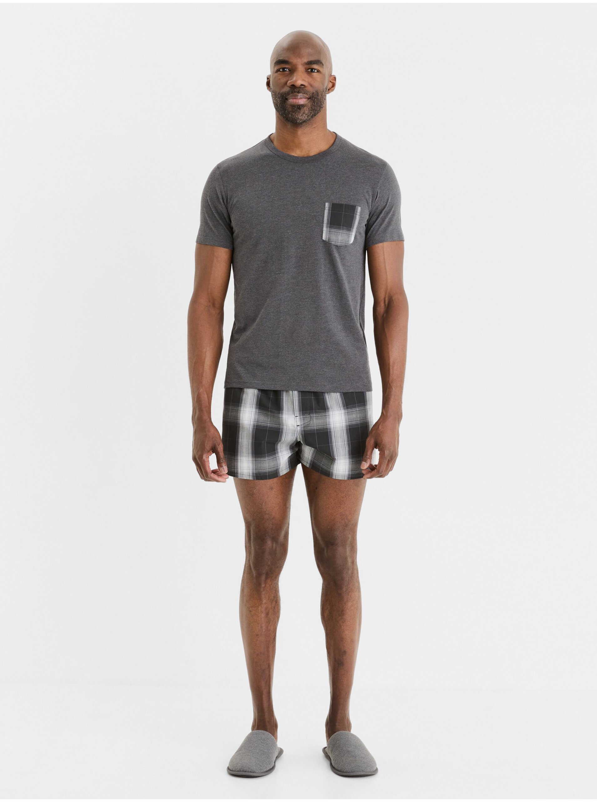 Sivé pánske kockované krátke pyžamo Celio Gipyshort2