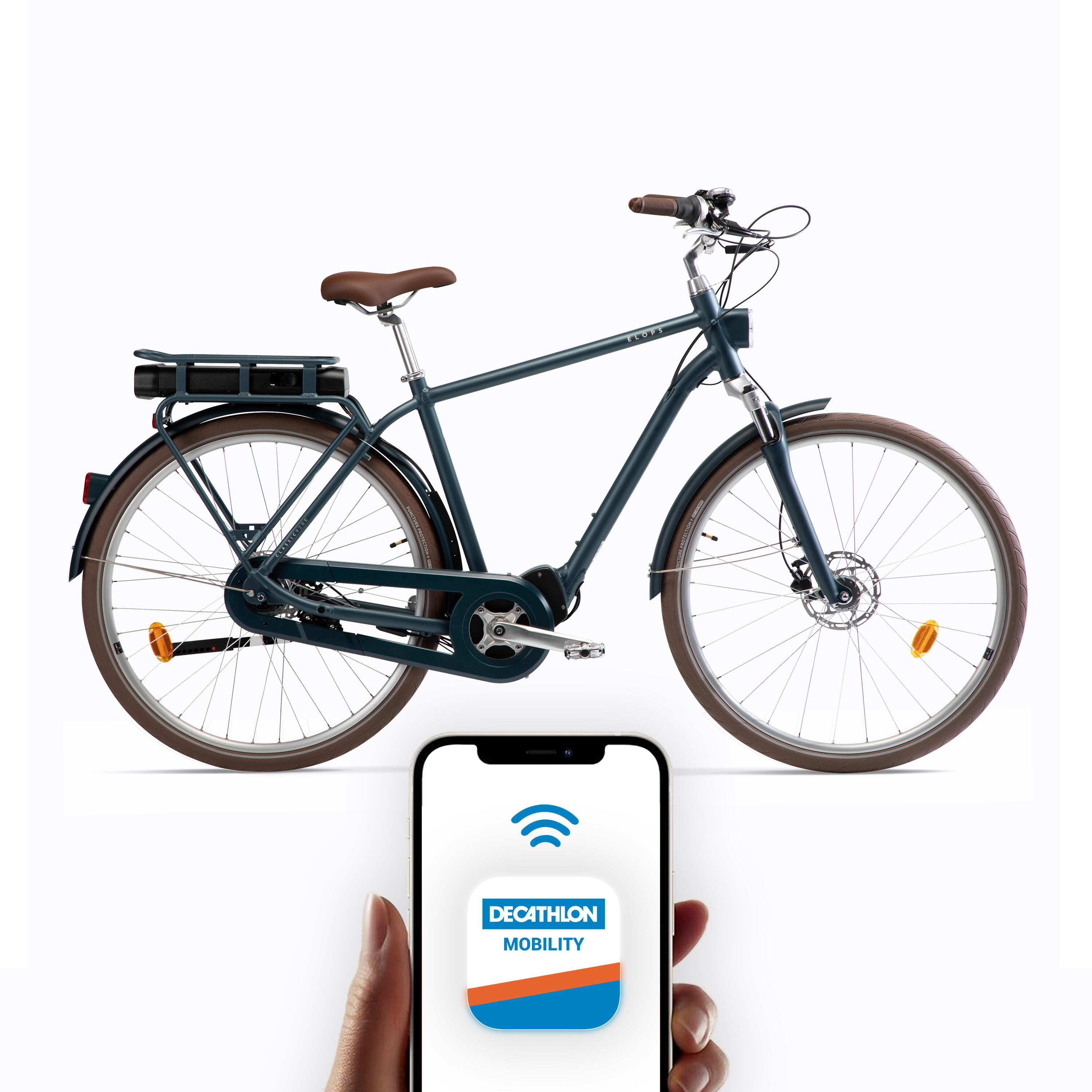Mestský elektrický bicykel Elops 920 E Connect s vysokým rámom zelený