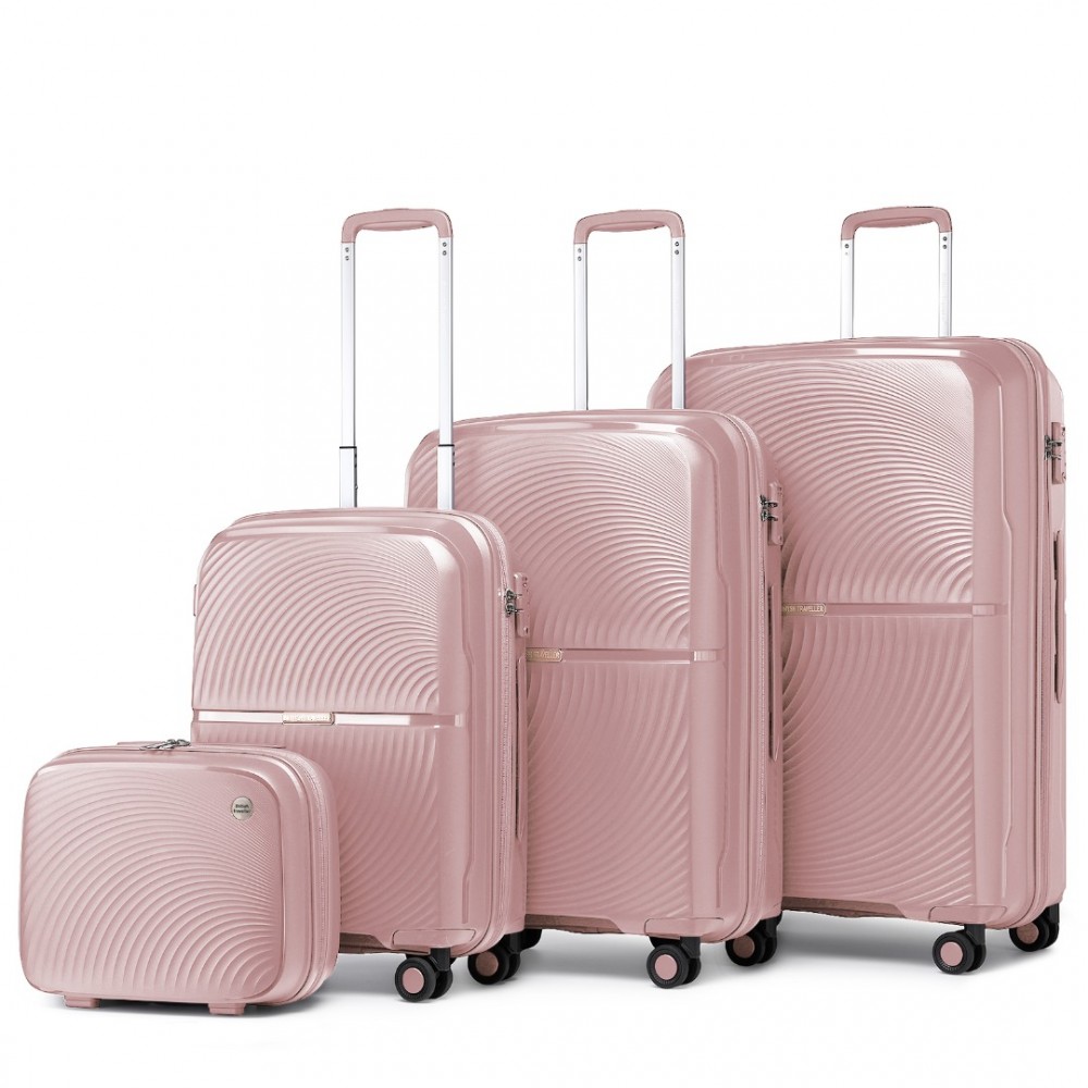 KONO set cestovných kufrov s toaletným puzdrom BRITISH TRAVELLER - nude- 15/40/68/97L
