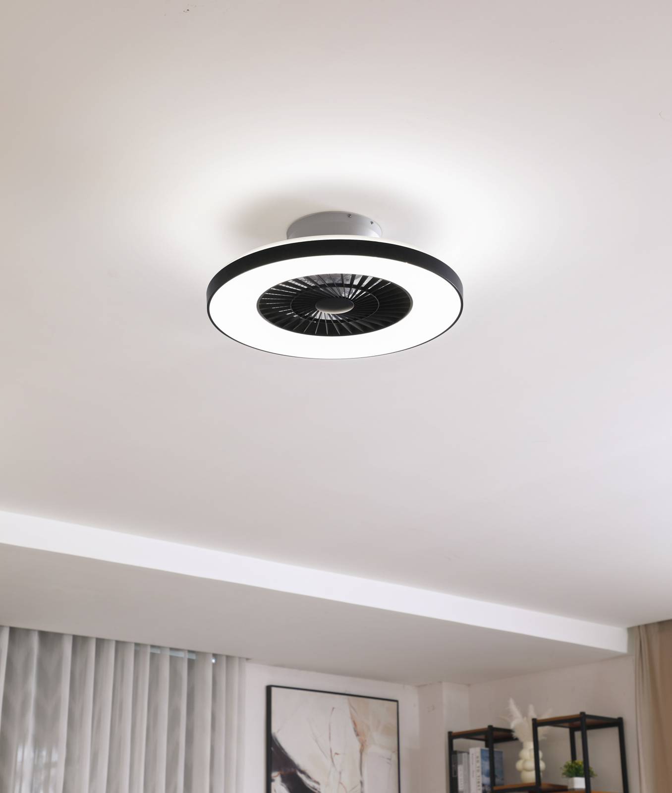 Lindby Smart LED stropný ventilátor Paavo, čierny, tichý,Tuya