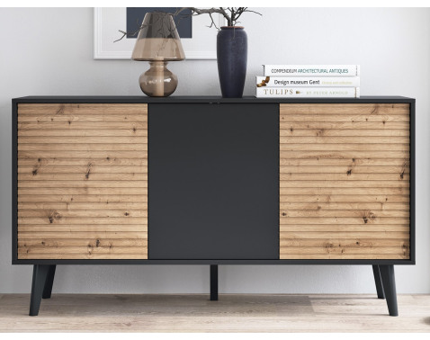 Široká skrinka Willow, čierna/dub artisan%