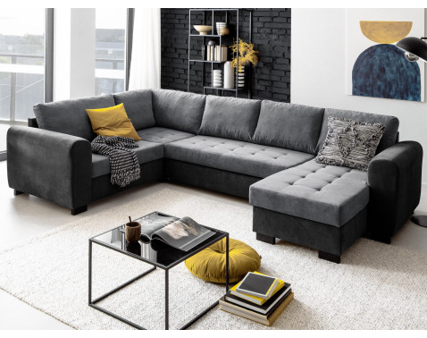 Sedacia súprava Polly, čierna/sivá látka, tvar ľavé U%