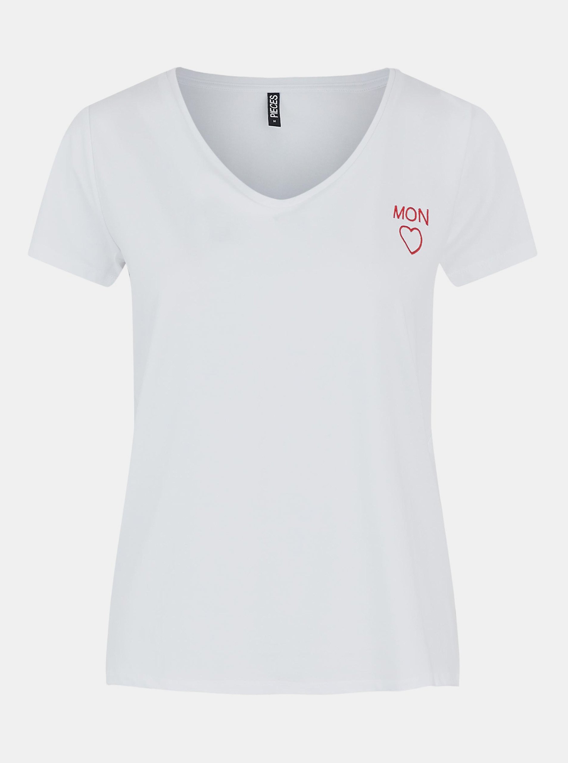 White T-shirt with embroidery Pieces Billy - Women