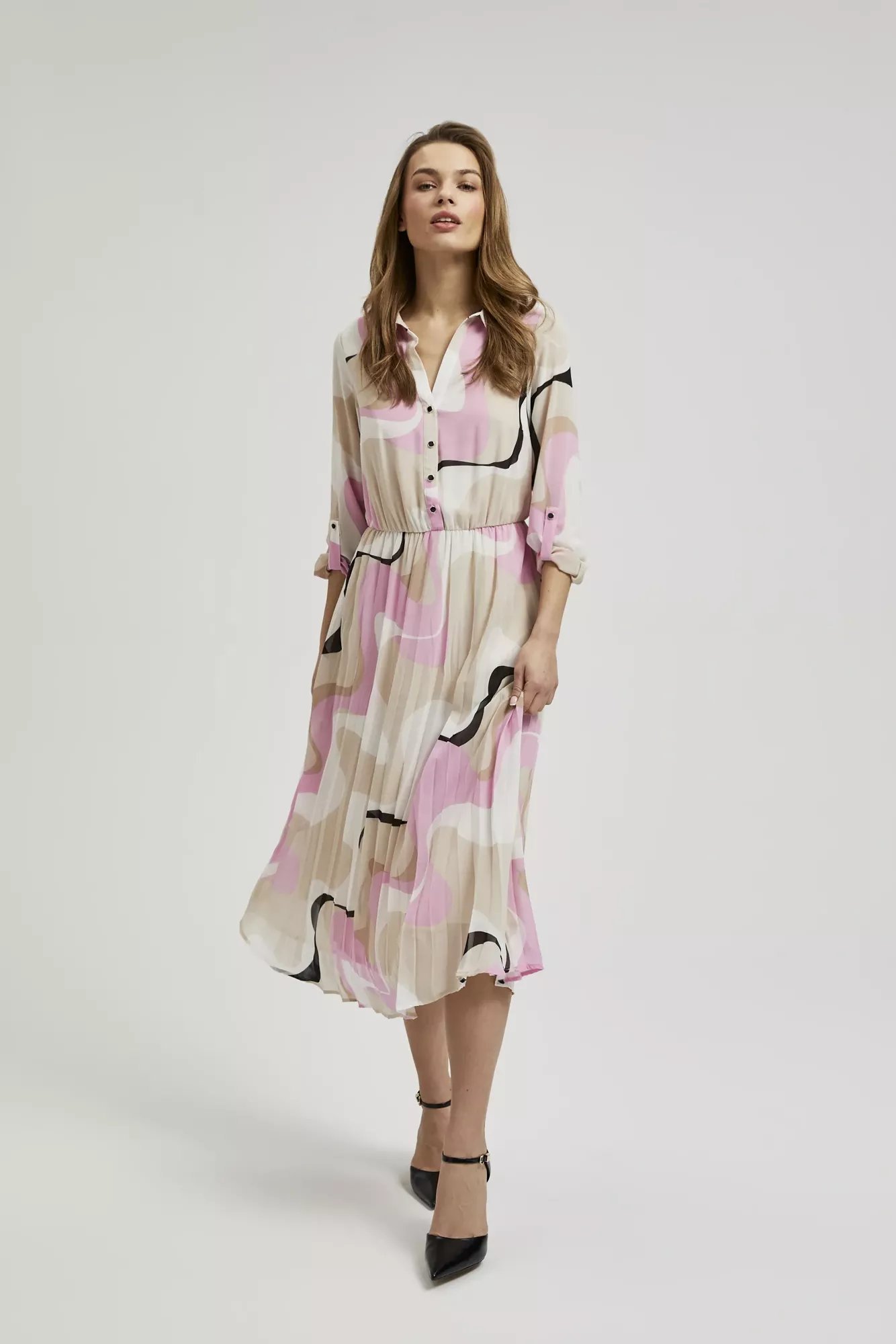 Women's patterned midi dress MOODO - beige