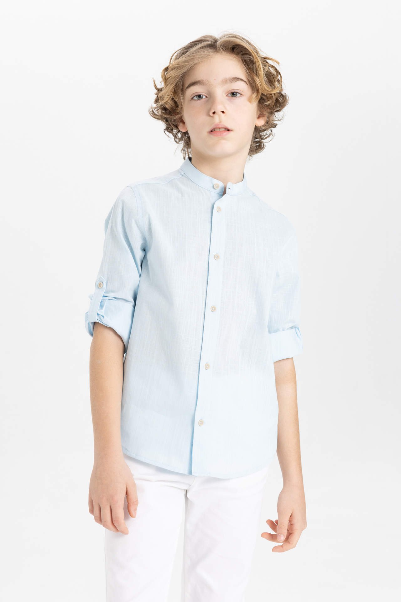 DEFACTO Boy Regular Fit Stand Collar Long Sleeve Shirt