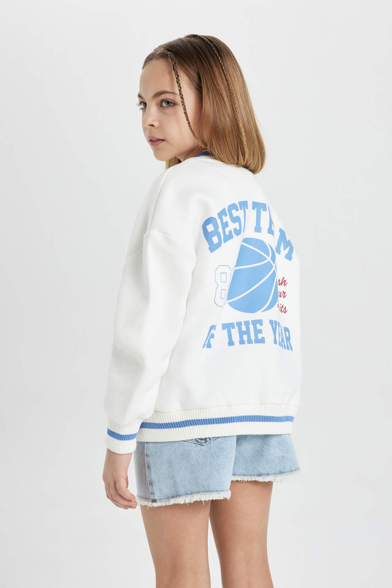 DEFACTO Girl College Collar Thick Soft Lined Bomber Cardigan