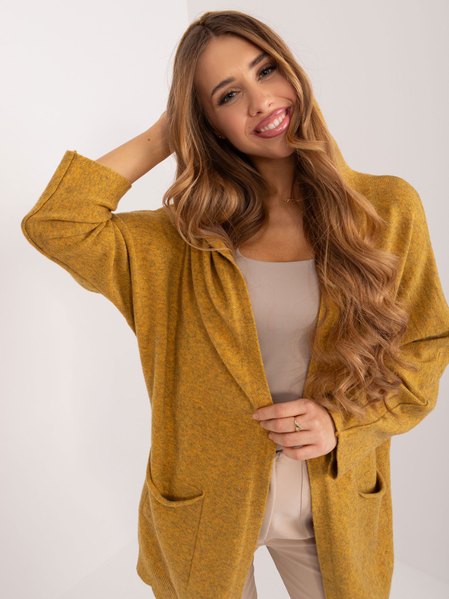 Dark yellow women's hooded cardigan