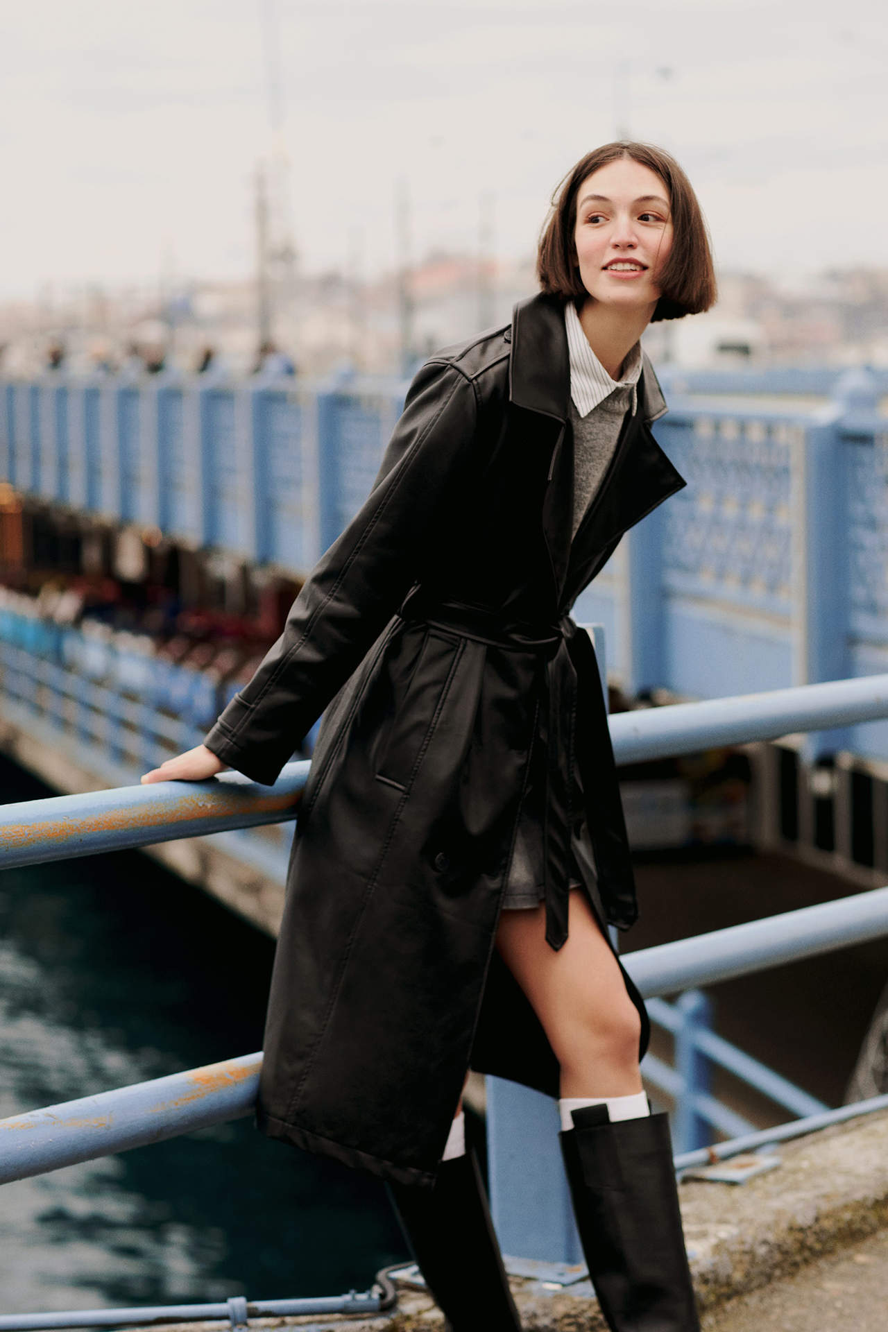 DEFACTO Waterproof Regular Fit Faux Leather Trench Coat