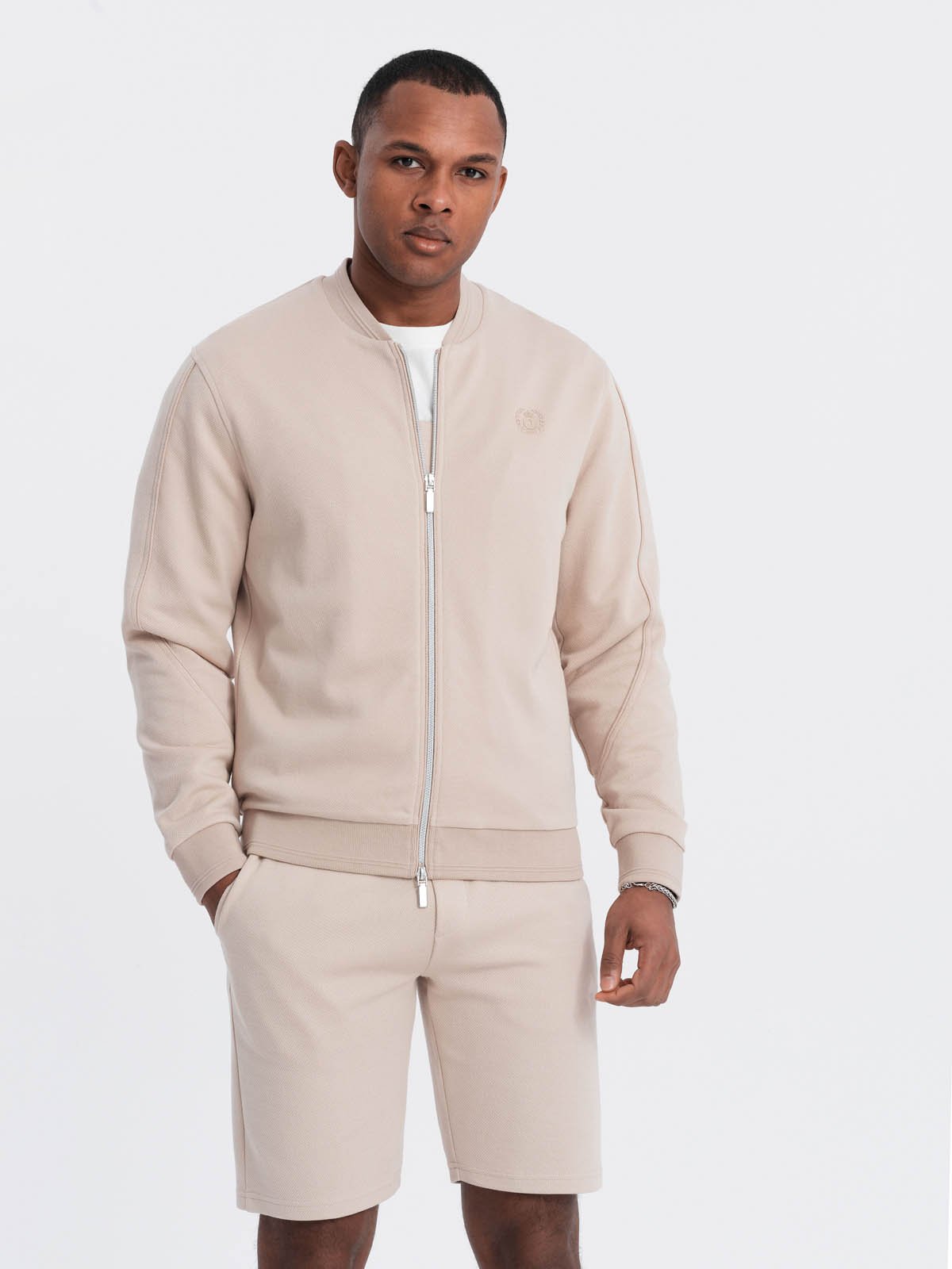 Ombre Men's jacquard knit jacket + shorts set
