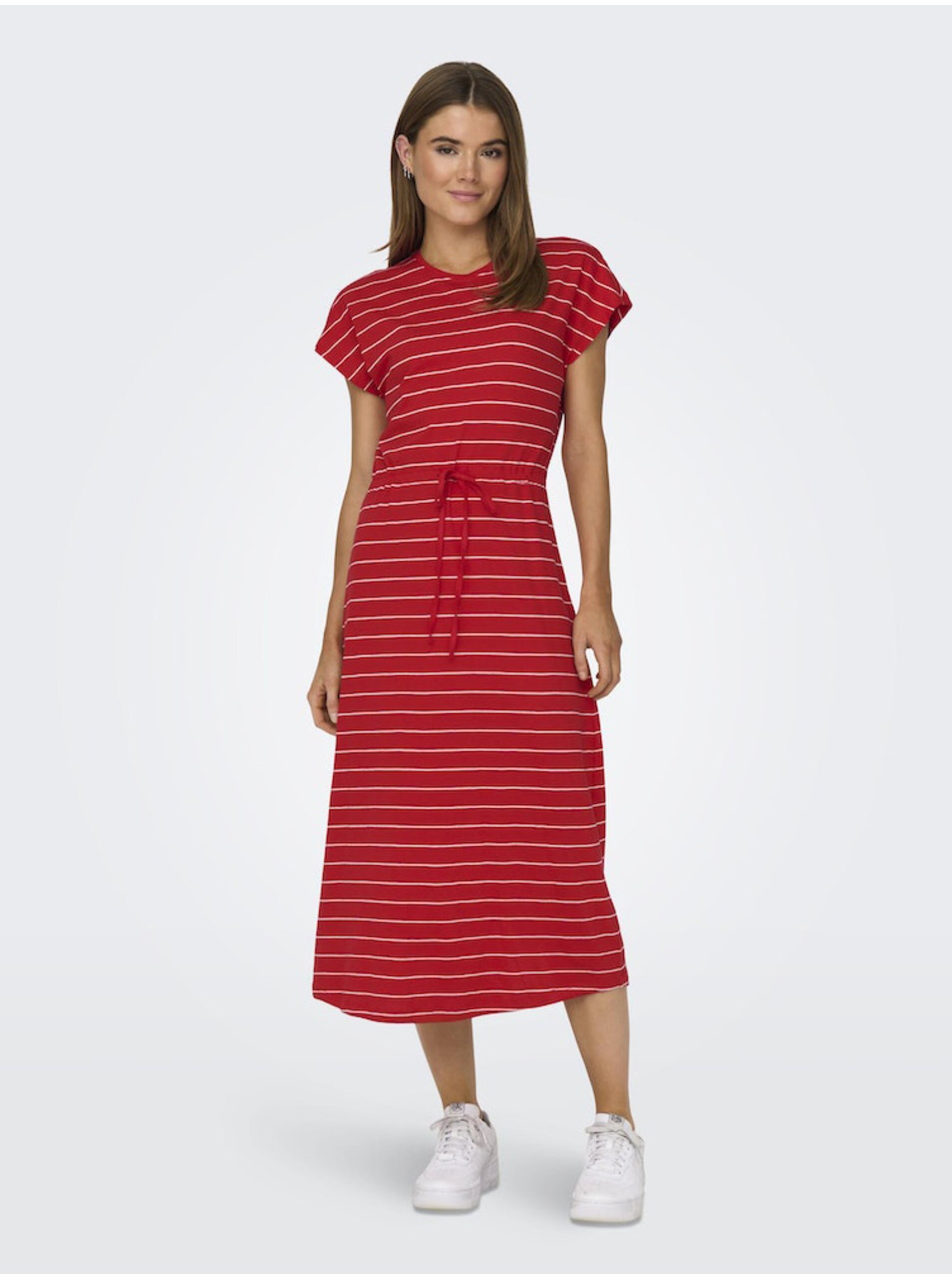 Women's Red Striped Basic Midi Dress ONLY May - Women