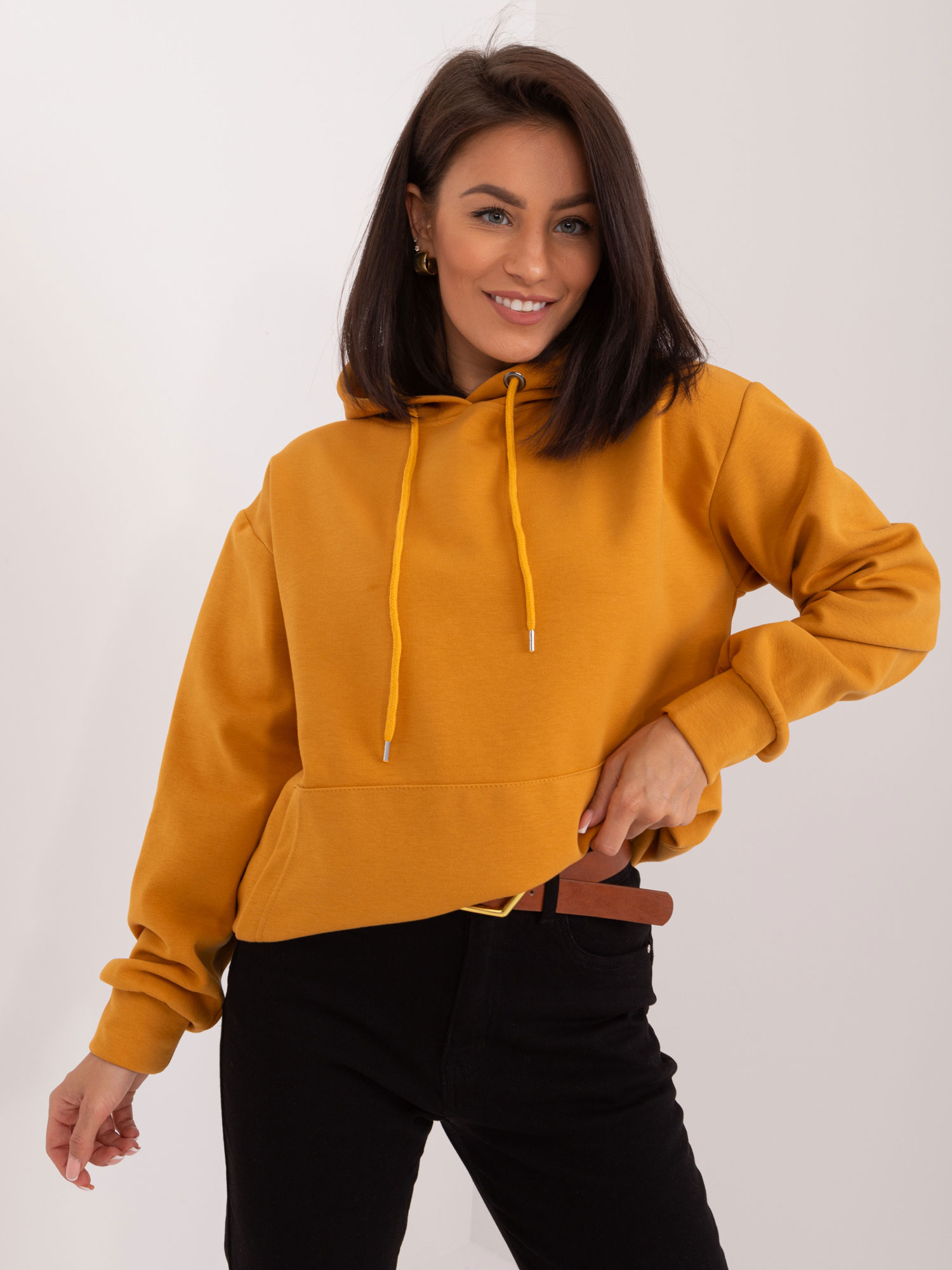 Mustard smooth kangaroo sweatshirt with cuffs