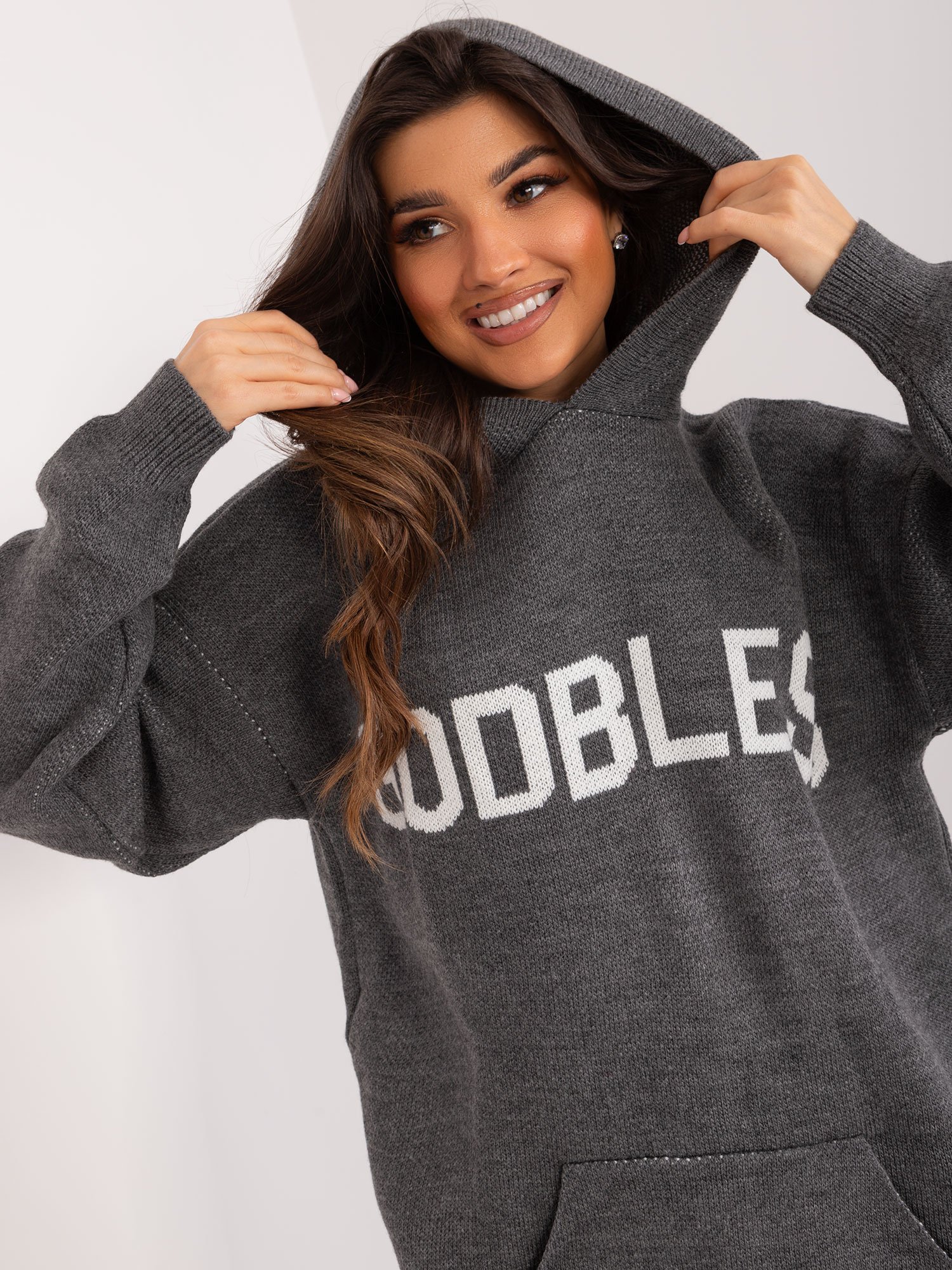 Dark grey women's oversize sweater with wool