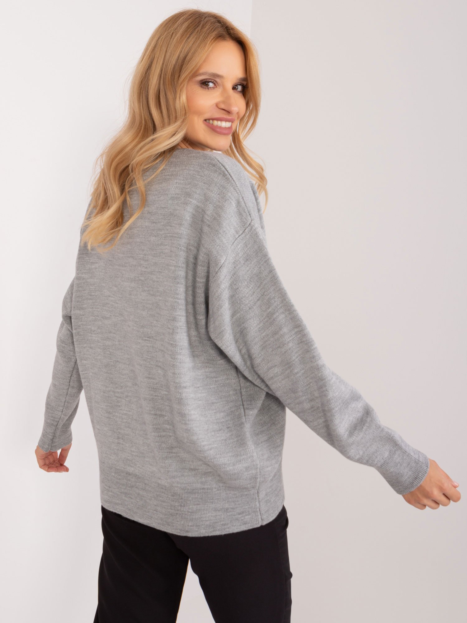 Gray plain classic sweater with wool