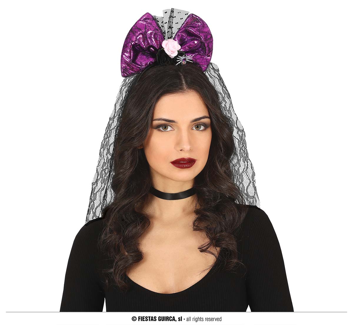 Guirca Čelenka - Fialová mašľa s čiernym závojom