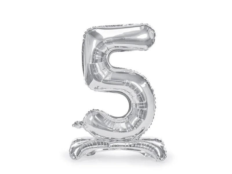PartyDeco Samostojací fóliový balón 5 strieborný 70 cm