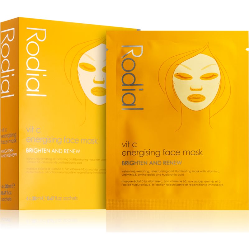 Rodial Vit C Energising Face Mask plátenná maska pre rozjasnenie a vitalitu pleti s vitamínom C 4 x 20 ml